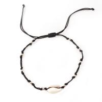 Shell Anklet, with Waxed Cotton Cord & Zinc Alloy, plated, Adjustable & fashion jewelry & for woman, black Approx 8.6 Inch 