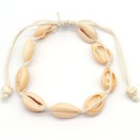 coquille bracelet de cheville, avec corde de coton, Placage, Réglable & bijoux de mode & pour femme, blanc Environ 8.6 pouce, Vendu par brin