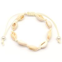 coquille bracelet de cheville, avec corde de coton & perle de plastique, Placage, Réglable & bijoux de mode & pour femme, blanc Environ 8.6 pouce, Vendu par brin