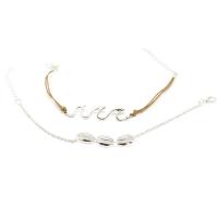 Zinc Alloy Anklet, with Cotton Cord, plated, 2 pieces & fashion jewelry & for woman, silver color, 5mm,6mm Approx 8.2 Inch 