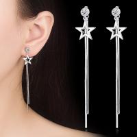 Brass Thread Through Earrings, silver color plated, detachable & for woman & with rhinestone, nickel, lead & cadmium free 5mm 