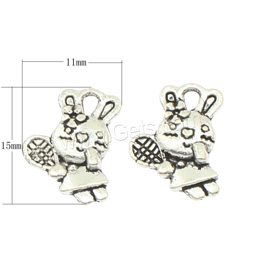 Zinklegierung Tier Anhänger, Hase, plattiert, großes Loch, keine, 11x15x3mm, Bohrung:ca. 3mm, ca. 625PCs/Tasche, verkauft von Tasche