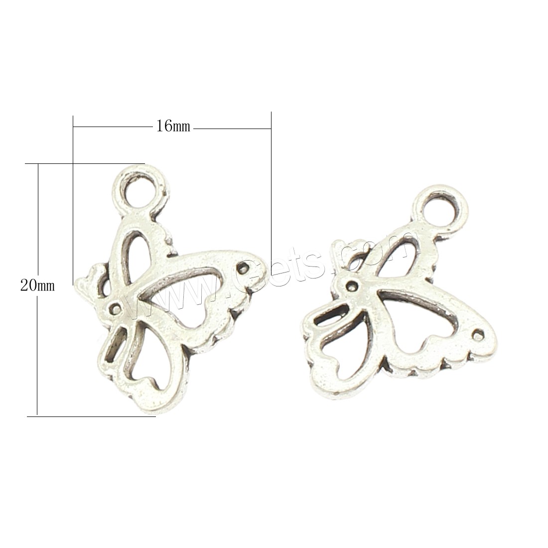 Zinc Alloy Animal Pendants, Butterfly, plated, large hole, more colors for choice, 16x20x2mm, Hole:Approx 3mm, Approx 330PCs/Bag, Sold By Bag
