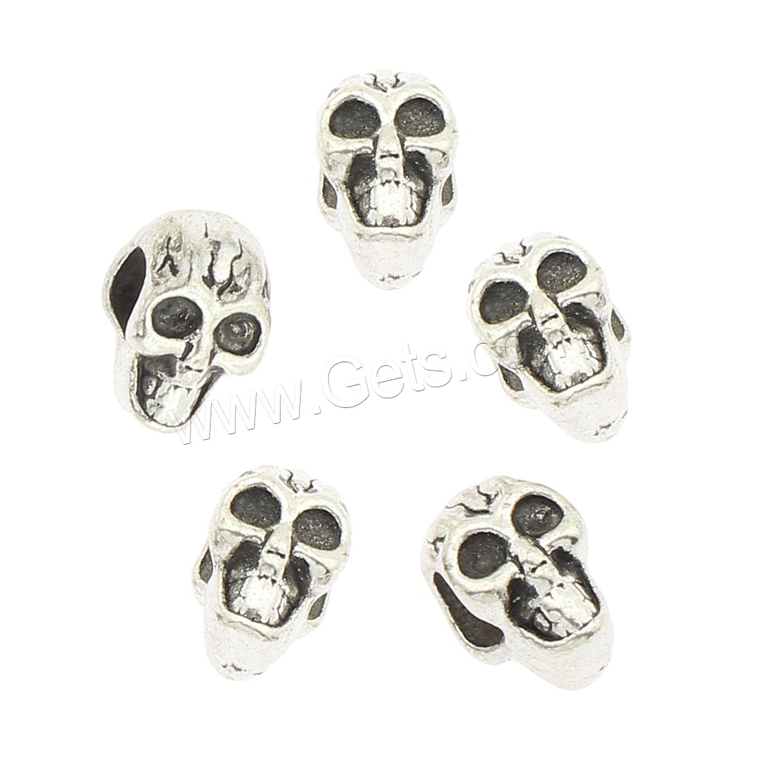 Zinc Alloy Large Hole Beads, Skull, plated, more colors for choice, 8x12x9mm, Hole:Approx 5mm, Approx 240PCs/Bag, Sold By Bag