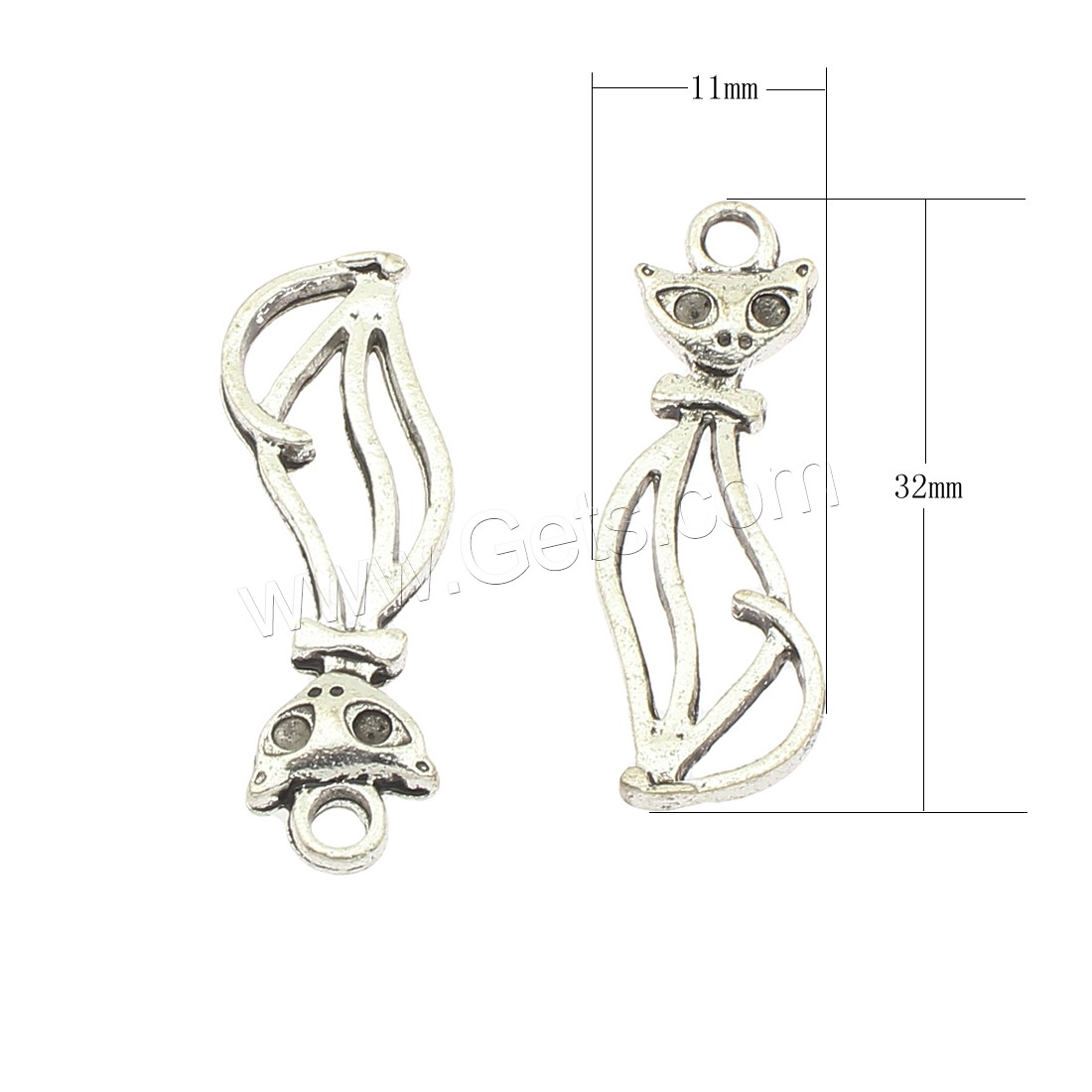 Zinklegierung Tier Anhänger, Katze, plattiert, großes Loch, keine, 32x11x2mm, Bohrung:ca. 3mm, ca. 270PCs/Tasche, verkauft von Tasche