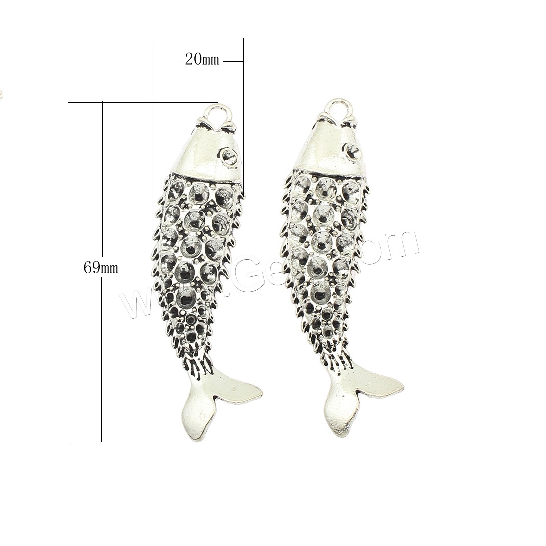 Zinc Alloy Animal Pendants, Fish, plated, large hole, more colors for choice, 69x20x6mm, Hole:Approx 4mm, Approx 70PCs/Bag, Sold By Bag