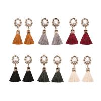 Zinc Alloy Tassel Earring, with Cotton Thread & Plastic Pearl, stainless steel post pin, plated, for woman 