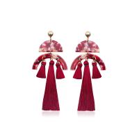 Acetate Tassel Earring, with Cotton Thread, stainless steel post pin, gold color plated, for woman 