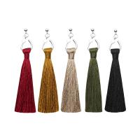 Zinc Alloy Tassel Earring, with Cotton Thread, stainless steel post pin, silver color plated, Bohemian style & for woman 