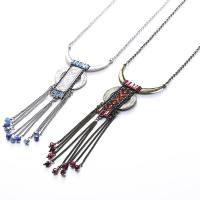 Fashion Fringe Necklace, Zinc Alloy, with Glass Beads & Cloth, Tassel, plated, oval chain & for woman, 55mm, 35mm Approx 18 Inch 