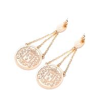 Zinc Alloy Drop Earring, stainless steel post pin, Flat Round, gold color plated, for woman, 70mm 
