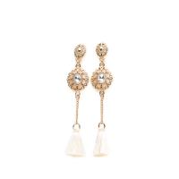 Fashion Tassel Earring, Zinc Alloy, with Cotton Thread, stainless steel post pin, Flower, gold color plated, for woman & with rhinestone & hollow 80mm 
