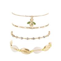 Zinc Alloy Anklet, with Shell, with 5cm extender chain, gold color plated, 4 pieces & for woman & with rhinestone, 15mm,12mm Approx 9.85 Inch, Approx 6.30 Inch, Approx 7.09 Inch, Approx 7.88 Inch 