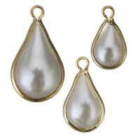 Resin Brass Pendants, with Resin Pearl, Teardrop gold 