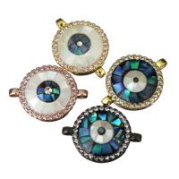 Brass Connector, with Shell & Abalone Shell, mosaic & evil eye pattern & micro pave cubic zirconia & 1/1 loop Approx 1.5mm 
