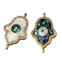 Brass Connector, with Shell & Abalone Shell, Hamsa, mosaic & evil eye pattern & micro pave cubic zirconia & 1/1 loop Approx 1.5mm 