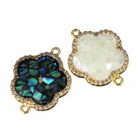 Cubic Zirconia Micro Pave Brass Connector, with Shell & Abalone Shell, Flower, mosaic & micro pave cubic zirconia & 1/1 loop Approx 1.5mm 