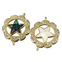 Cubic Zirconia Micro Pave Brass Connector, with Shell & Abalone Shell, pentagram, micro pave cubic zirconia & 1/1 loop Approx 1.5mm 