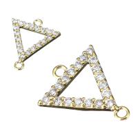 Cubic Zirconia Micro Pave Brass Connector, Triangle, gold color plated & micro pave cubic zirconia & 1/1 loop Approx 1.5mm 