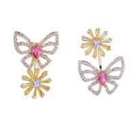 Cubic Zirconia Micro Pave Brass Earring, with Cubic Zirconia, Butterfly, gold color plated, micro pave cubic zirconia & for woman, 26*18mm 