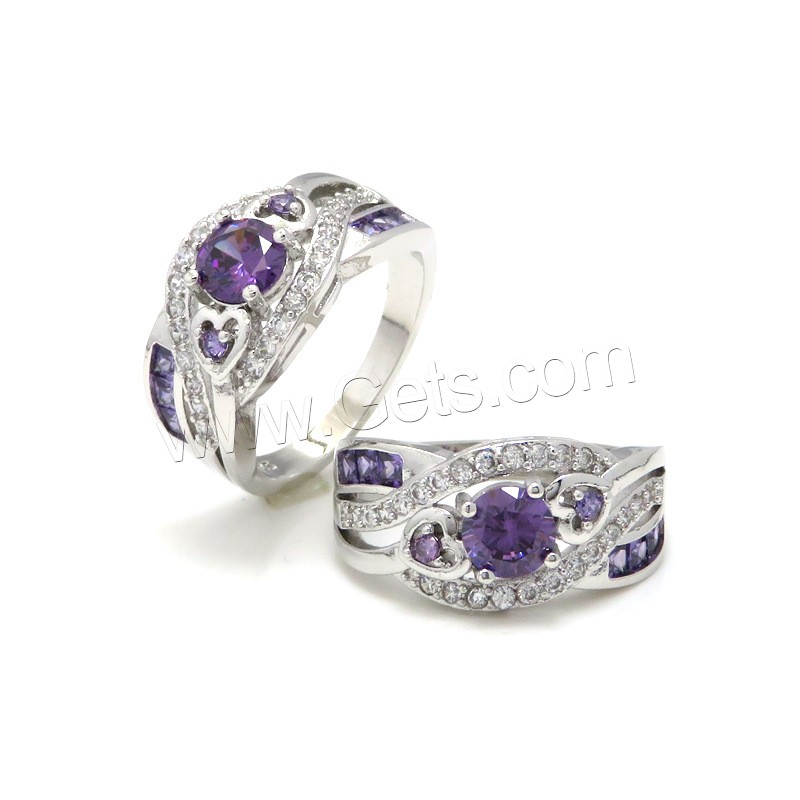 Zircon pavent l'anneau en laiton de doigt, Placage, bijoux de mode & normes différentes pour le choix & pavé de micro zircon & pour femme, violet, 5.7x10.5mm, Vendu par PC