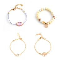 Acrylic Bracelet Set, with Cotton Cord & Zinc Alloy, plated, 4 pieces & fashion jewelry & for woman & with rhinestone, golden 