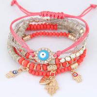 Zinc Alloy Bracelet, with Glass Beads & Cotton Cord, fashion jewelry & evil eye pattern & for woman 175mm 