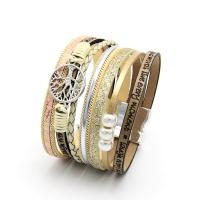 Wrap Bracelets, PU Leather, with Plastic Pearl, fashion jewelry & for woman 