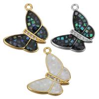 Animal Brass Pendants, with Abalone Shell, Butterfly, plated, micro pave cubic zirconia Approx 1.5mm 