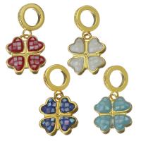 Brass Clover Pendant, with Abalone Shell, Four Leaf Clover, real gold plated 20mm Approx 4.5mm 