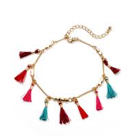 Zinc Alloy Anklet, with Nylon Cord, with 6cm extender chain, Tassel, gold color plated, 2 pieces & for woman, multi-colored, 28mm 