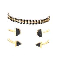 Zinc Alloy Bracelet Set, bangle & bracelet, with Resin, with 5cm extender chain, gold color plated, three pieces & for woman, black, Inner Approx 65mm Approx 6.30 Inch 