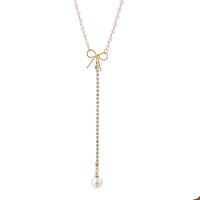 Zinc Alloy Choker Necklace, with ABS Plastic Pearl, with 5cm extender chain, gold color plated, for woman & with rhinestone, white, 105mm Approx 11.03 Inch 
