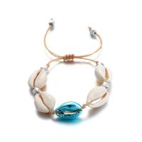 cuir PU bracelet de cheville, avec coquille & alliage de zinc, coquille, fait à la main, réglable & pour femme, plus de couleurs à choisir Environ 9.85 pouce, Vendu par brin