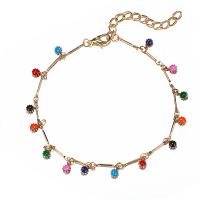 Zinc Alloy Anklet, with Resin, with 5cm extender chain, gold color plated, bar chain & for woman, multi-colored Approx 8.67 Inch 