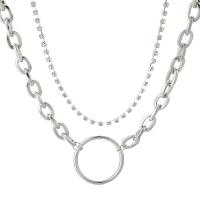 Zinc Alloy Choker Necklace, with 5cm extender chain, platinum color plated, Double Layer & oval chain & for woman & with rhinestone Approx 12.59 Inch 