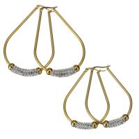 Stainless Steel Lever Back Earring, with Rhinestone Clay Pave, gold color plated & for woman 