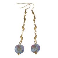 Stainless Steel Drop Earring, with Glass, gold color plated, for woman, 75mm 