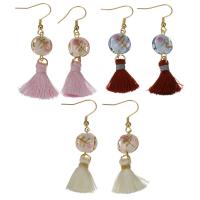 Stainless Steel Tassel Earring, with Cotton Thread & Glass, for woman 57mm 