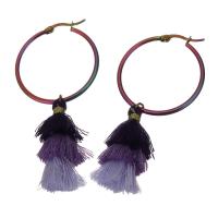 Stainless Steel Tassel Earring, with Cotton Thread, plated, for woman, purple 
