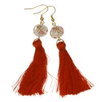 Stainless Steel Tassel Earring, with Cotton Thread & Acrylic, gold color plated, for woman, 83mm 