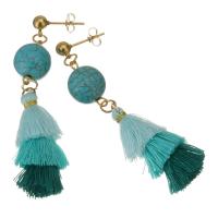 Stainless Steel Tassel Earring, with Cotton Thread & Acrylic, gold color plated, for woman, 66mm 
