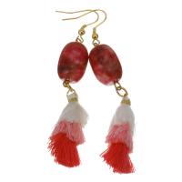 Stainless Steel Tassel Earring, with Cotton Thread & Acrylic, gold color plated, for woman, 84mm 