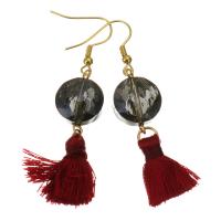 Stainless Steel Tassel Earring, with Cotton Thread & Acrylic, gold color plated, for woman, 58mm 