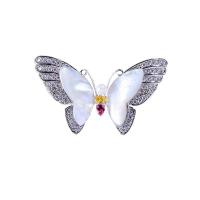 Freshwater Pearl Brooch, Brass, with Cubic Zirconia & Freshwater Pearl, Butterfly, platinum plated, micro pave cubic zirconia & for woman, 45*27mm 