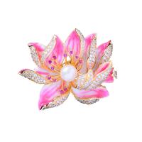 Freshwater Pearl Brooch, Brass, with Cubic Zirconia & Freshwater Pearl, Tree Paeony, gold color plated, micro pave cubic zirconia & for woman, 36*46mm 