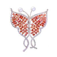 Freshwater Pearl Brooch, Brass, with Cubic Zirconia & Freshwater Pearl, Butterfly, gold color plated, micro pave cubic zirconia & for woman, 50*46mm 