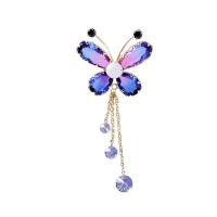 Plastic Pearl Brooch, Brass, with Crystal & Plastic Pearl, Butterfly, gold color plated, micro pave cubic zirconia & for woman 80*36mm 