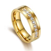 Cubic Zirconia anillo de dedo de acero inoxidable, acero inoxidable 316, chapado, Joyería & diverso tamaño para la opción & micro arcilla de zirconia cúbica & para mujer, dorado, 6mm, tamaño:5-9, Vendido por UD