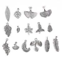 Zinc Alloy Leaf Pendants, plated, mixed, silver color, 33*14mm Approx 2mm, 15/Bag 